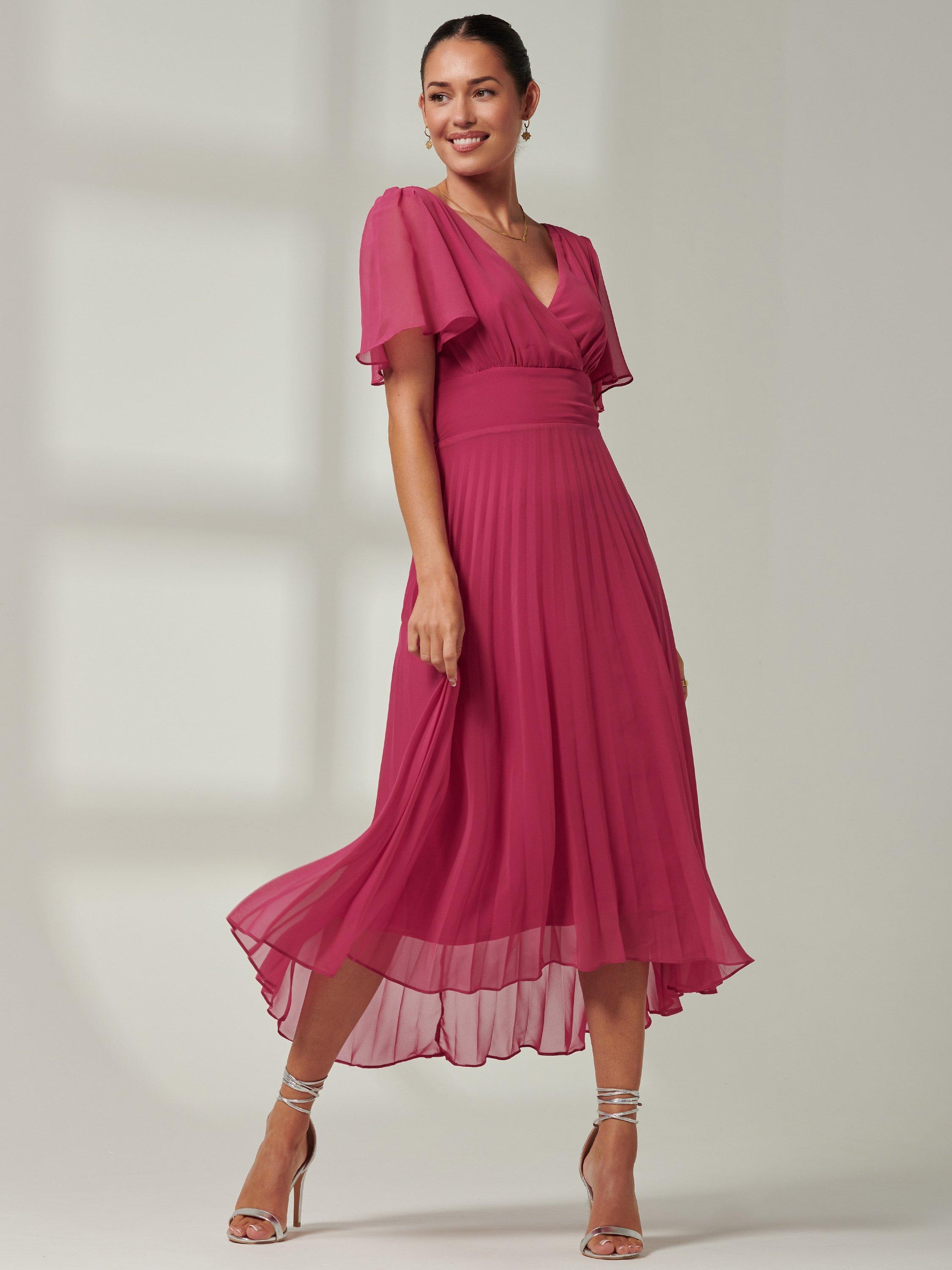 Jolie Moi Elene Chiffon Midi Dress Fuchsia Pink