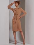 Jolie Moi Reveka Wrap Knee Length Shirt Dress, Camel