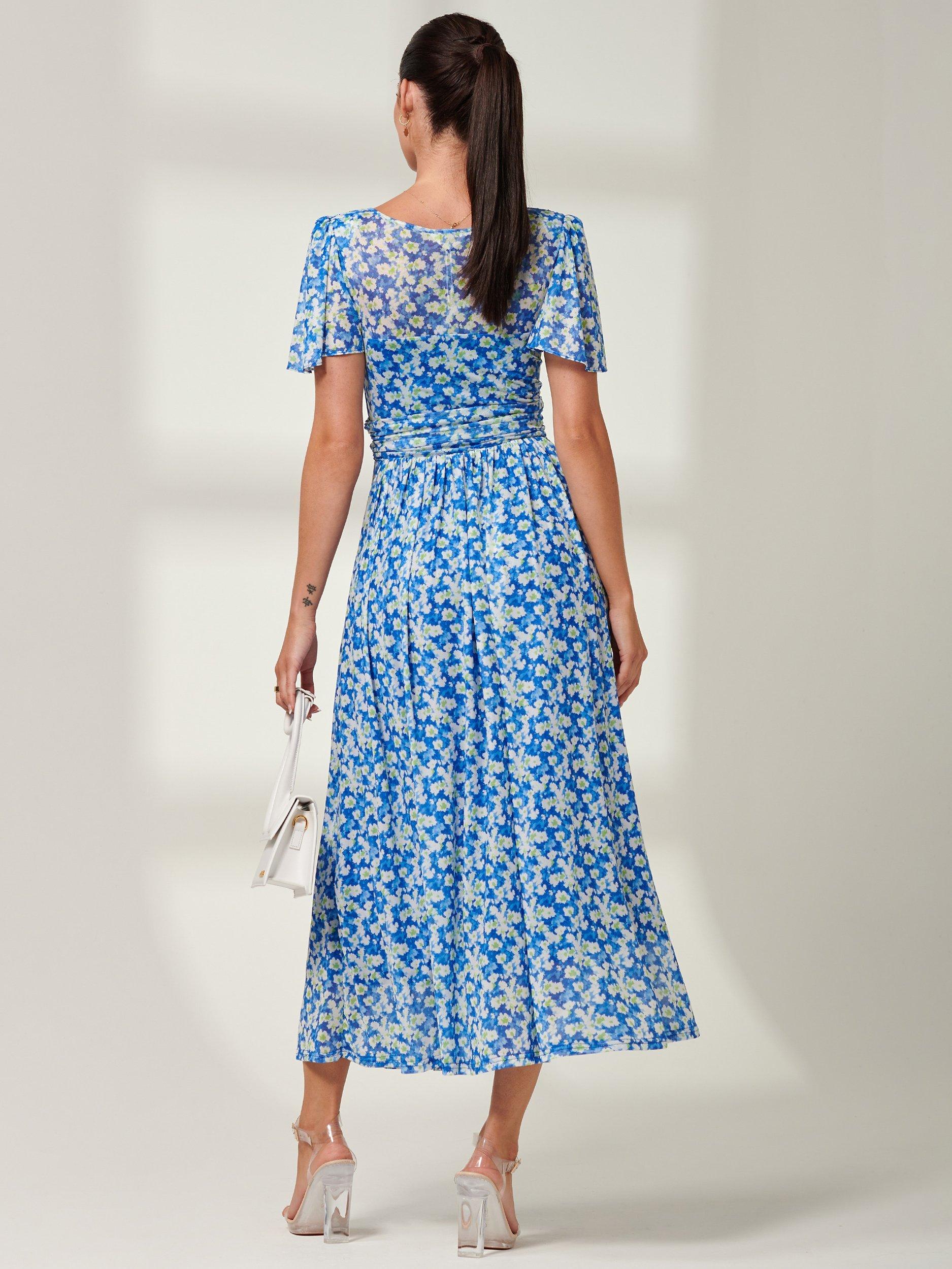Product image 2 of 7, which shows Jolie Moi Bianca Mesh Floral Maxi Dress, Blue, 8