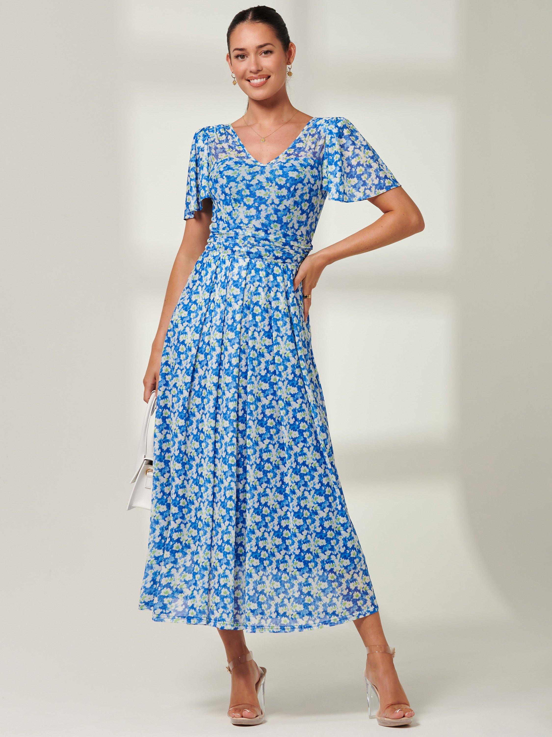 Product image 3 of 7, which shows Jolie Moi Bianca Mesh Floral Maxi Dress, Blue, 8
