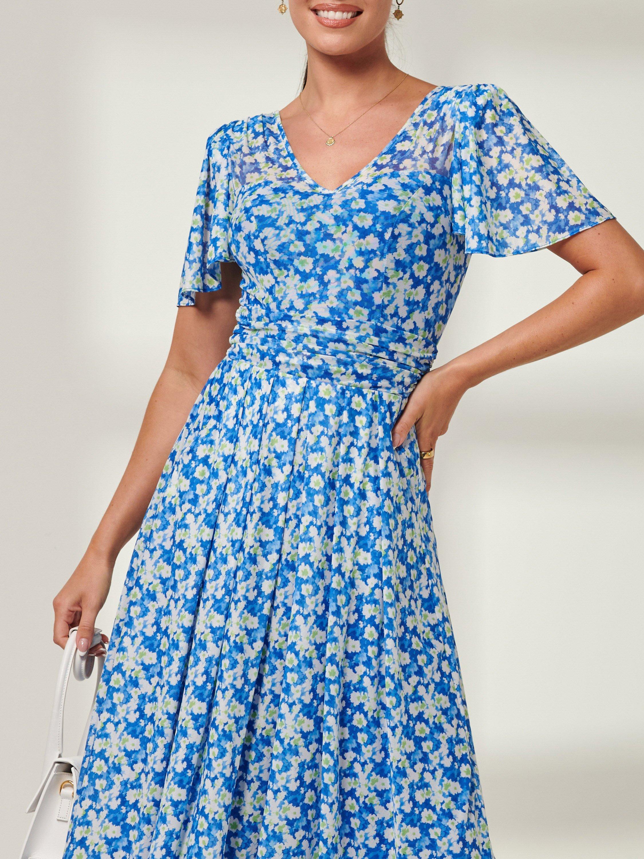 Product image 4 of 7, which shows Jolie Moi Bianca Mesh Floral Maxi Dress, Blue, 8