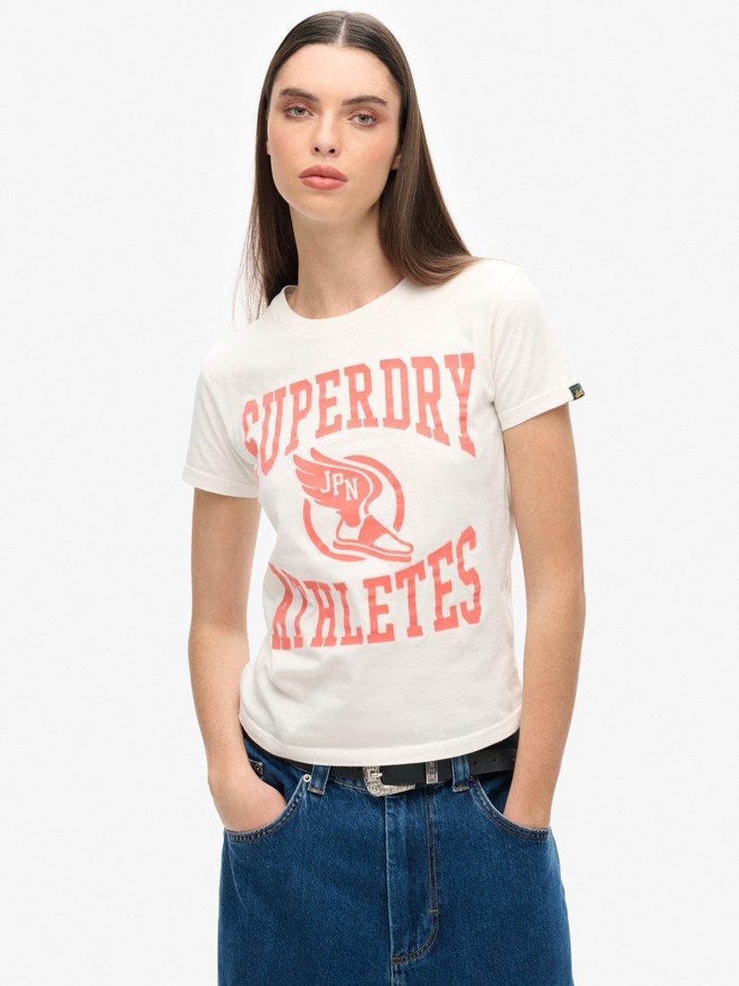 Superdry Varsity Flocked Fitted T-Shirt, Off White, 8