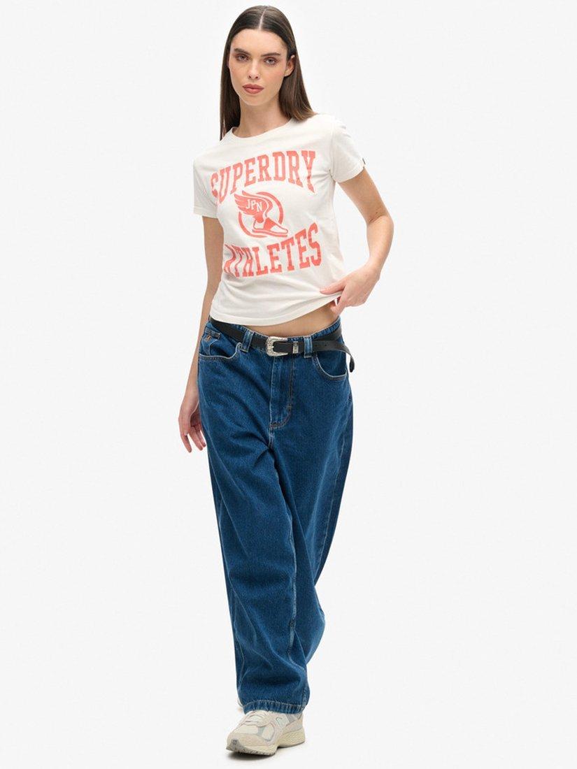 Superdry Varsity Flocked Fitted T-Shirt, Off White, 8