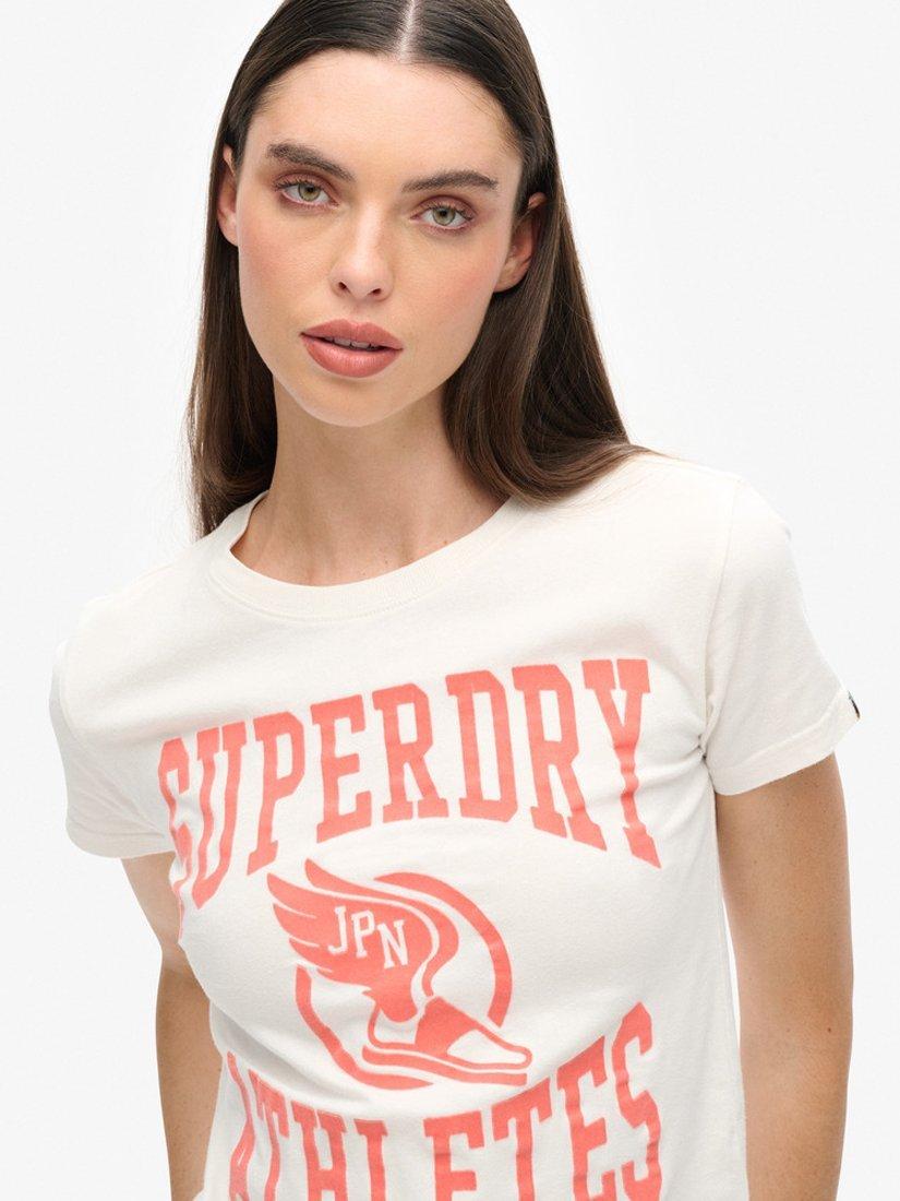 Superdry Varsity Flocked Fitted T-Shirt, Off White, 8