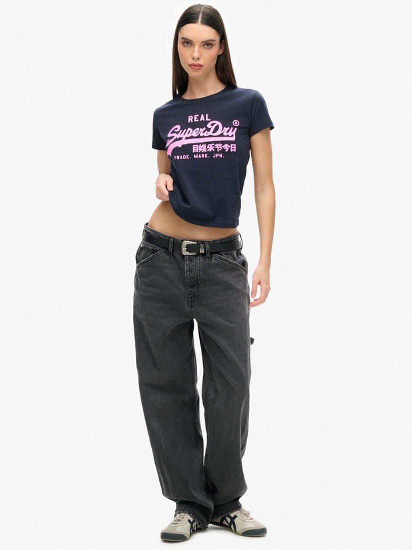 Product image 2 of 5, which shows Superdry Neon Graphic Fitted T-Shirt, Eclipse Navy, 6