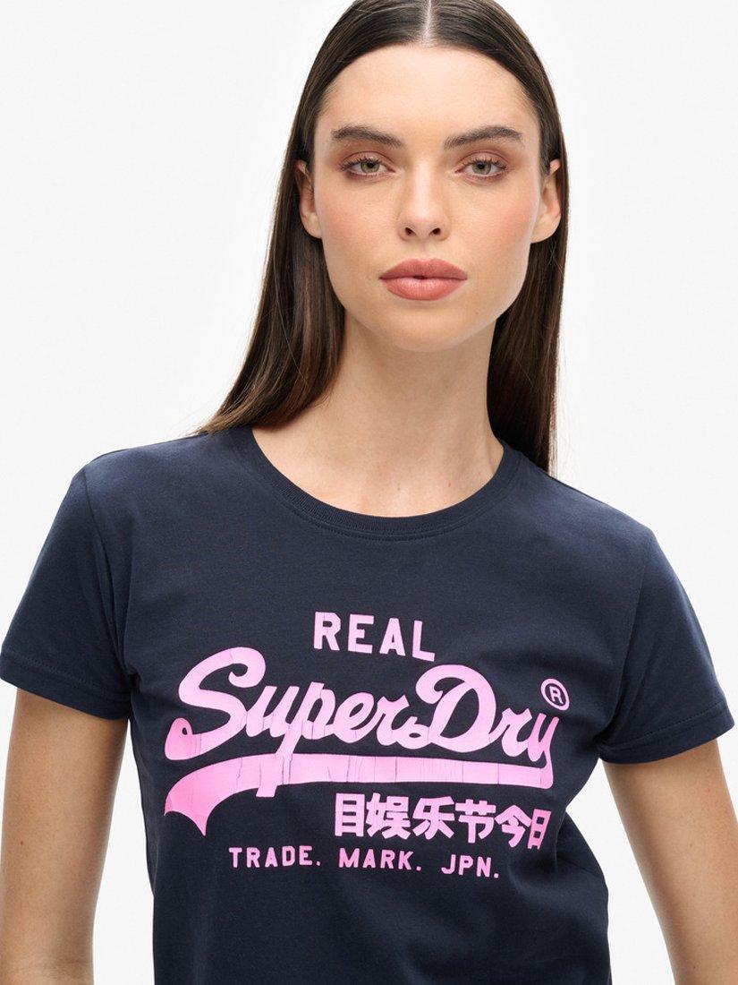 Product image 4 of 5, which shows Superdry Neon Graphic Fitted T-Shirt, Eclipse Navy, 6