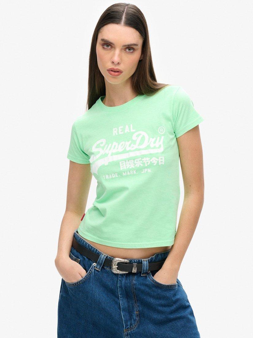 Product image 1 of 5, which shows Superdry Neon Graphic Fitted T-Shirt, Neo Mint Green, 10