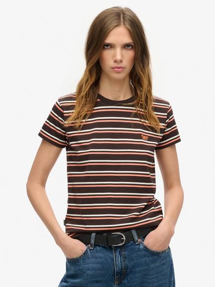 Superdry Essential Logo Striped Fitted T-Shirt, Bison Black