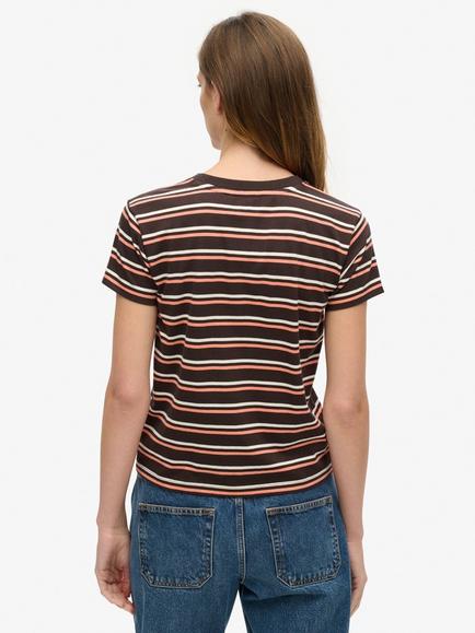 Superdry Essential Logo Striped Fitted T-Shirt - view 2, Bison Black