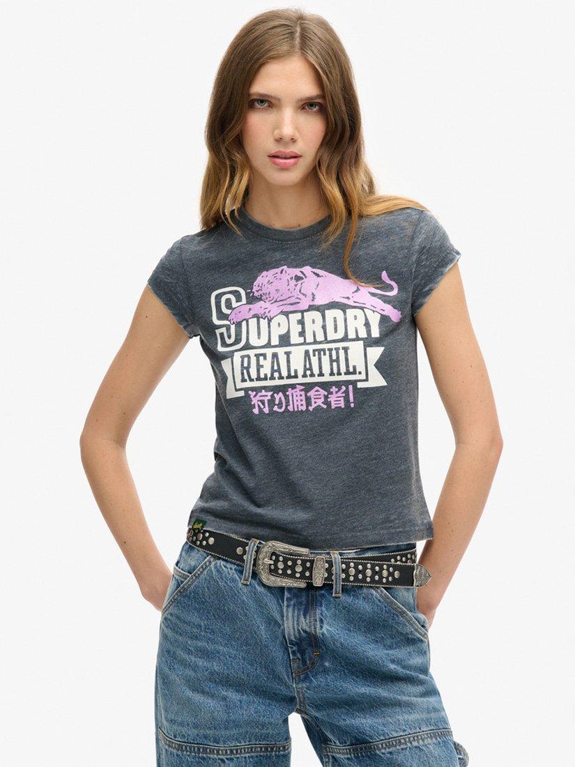 Product image 1 of 5, which shows Superdry Varsity Burnout T-Shirt, Eclipse Navy, 8