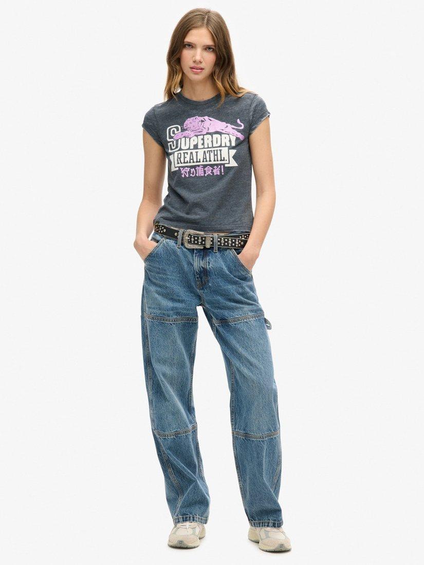 Product image 2 of 5, which shows Superdry Varsity Burnout T-Shirt, Eclipse Navy, 8