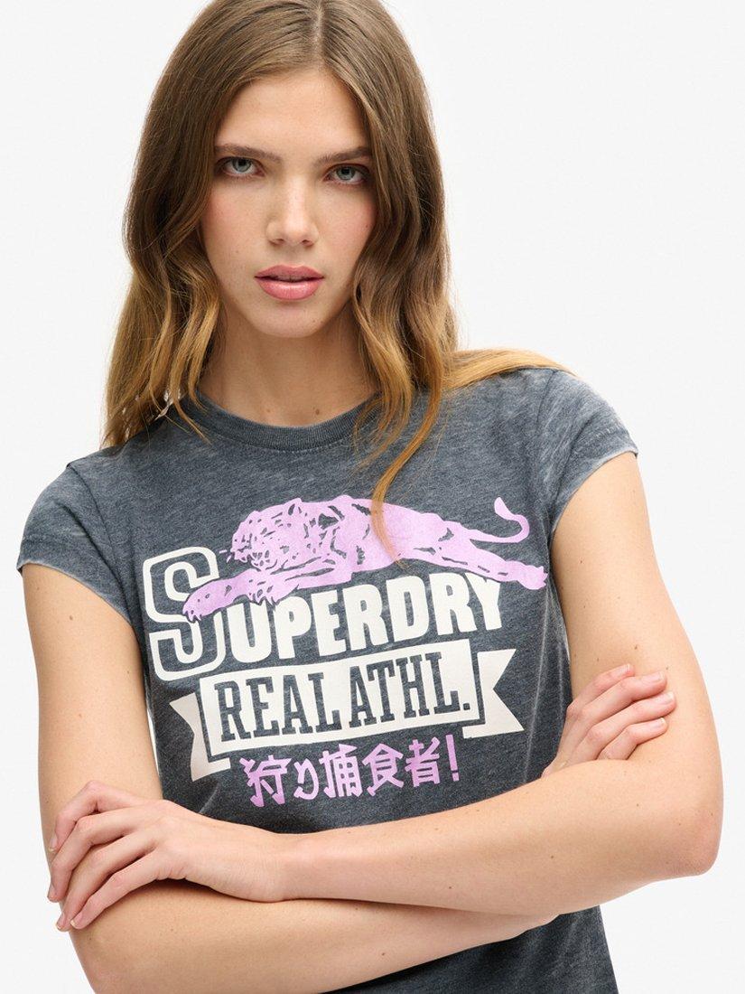 Product image 3 of 5, which shows Superdry Varsity Burnout T-Shirt, Eclipse Navy, 8