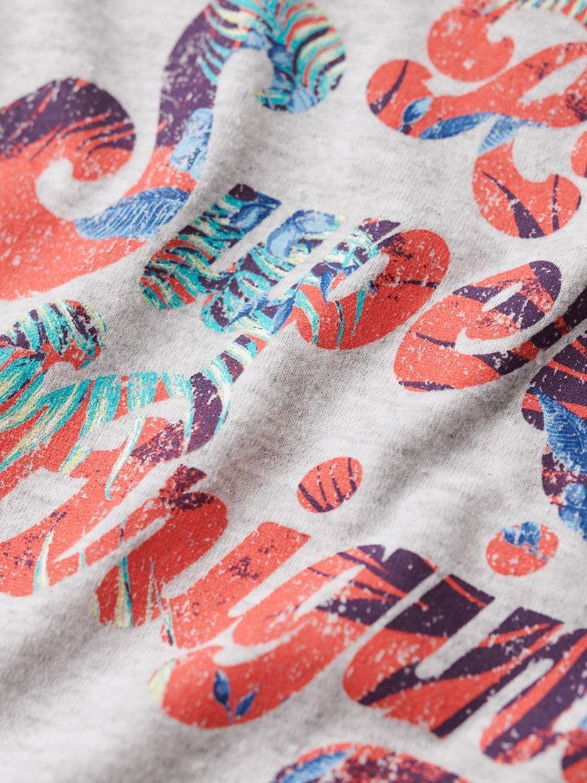 Superdry Floral Scripted Cap Sleeve T-Shirt, Flake Grey Marl, 6