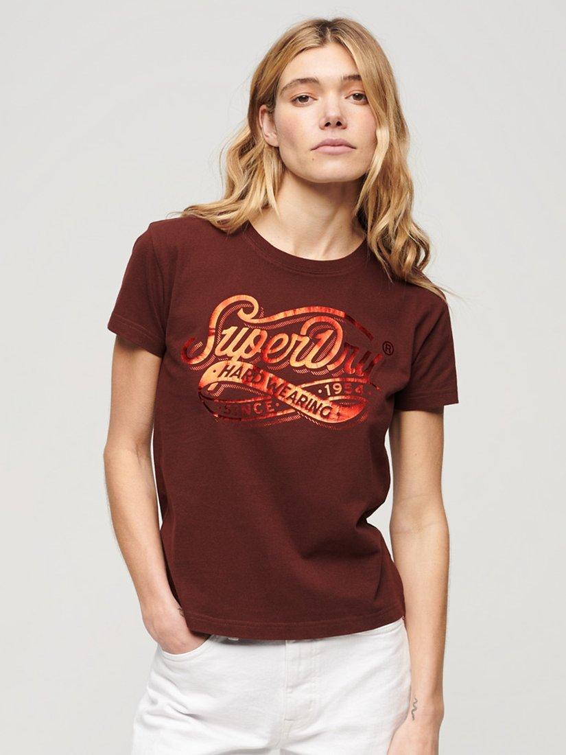 Superdry Foil Workwear Fitted T-Shirt, Chocolate Brown