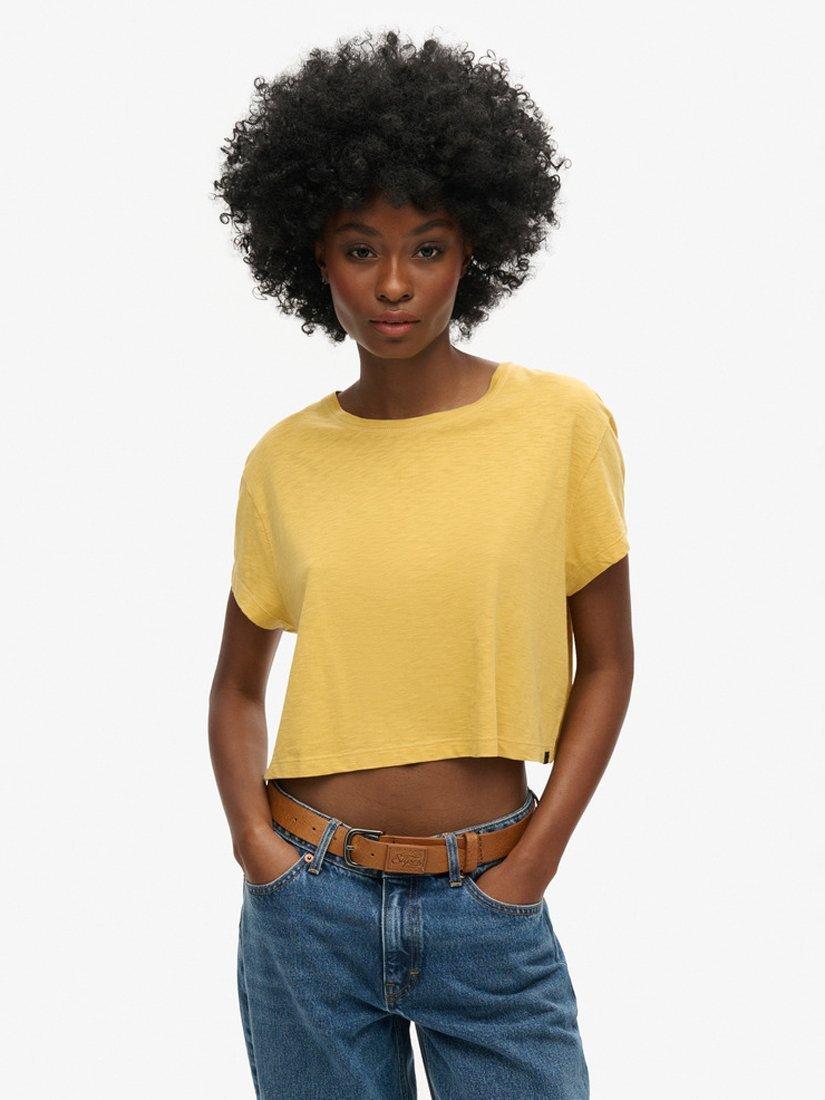 Product image 1 of 6, which shows Superdry Slouchy Cropped T-Shirt, Sauterne Yellow, 12