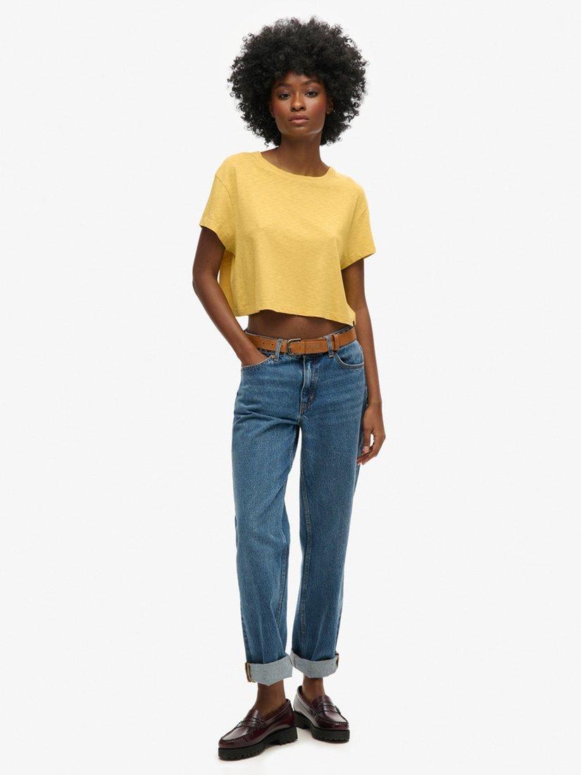 Product image 3 of 6, which shows Superdry Slouchy Cropped T-Shirt, Sauterne Yellow, 12