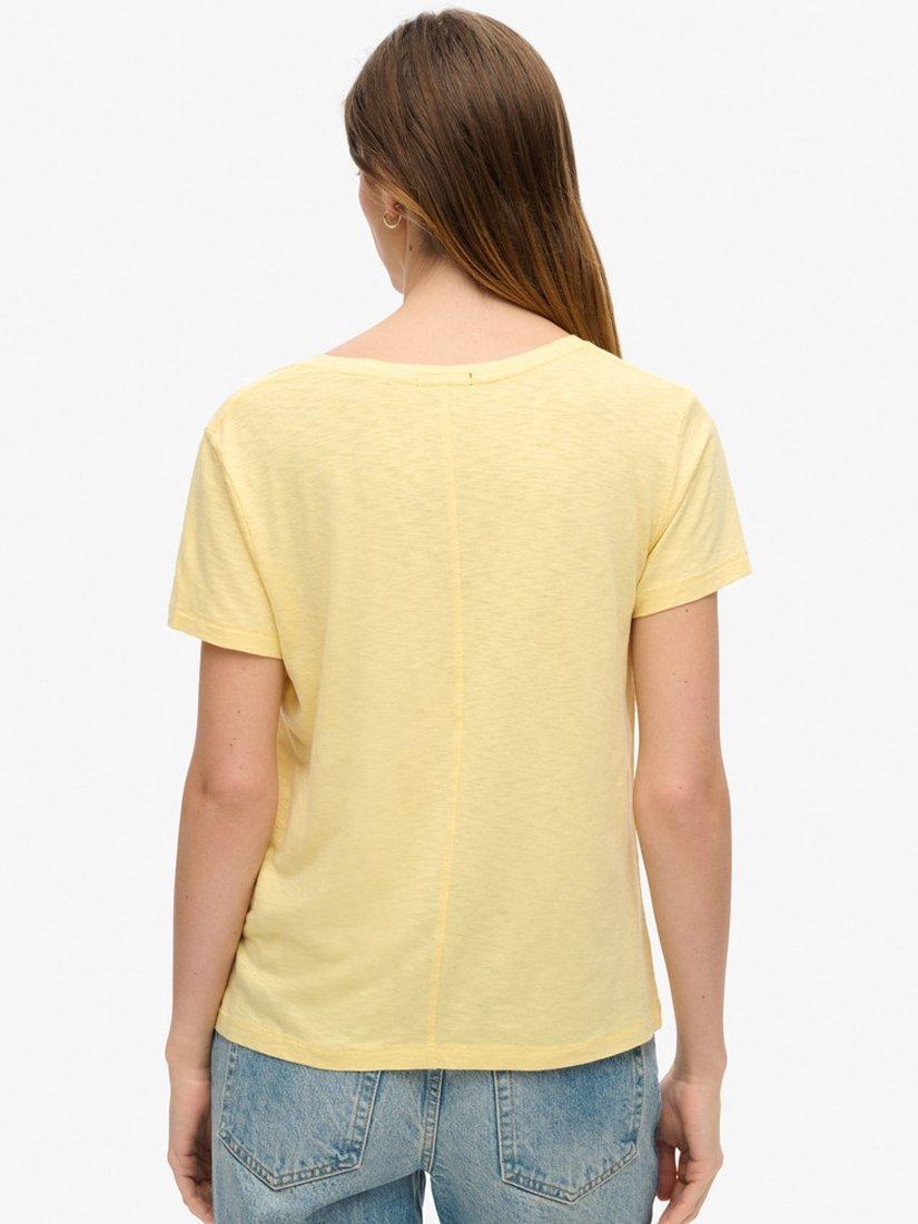 Product image 6 of 6, which shows Superdry Slub Embroidered V-Neck T-Shirt, Pale Yellow, 6