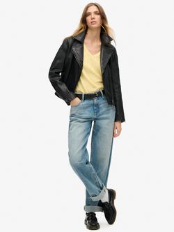 Superdry Slub Embroidered V-Neck T-Shirt, Pale Yellow