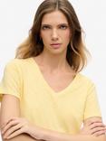 Superdry Slub Embroidered V-Neck T-Shirt, Pale Yellow