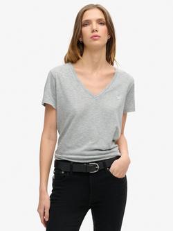 Superdry Slub Embroidered V-Neck T-Shirt, Smoke Grey Marl
