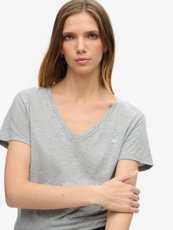 Superdry Slub Embroidered V-Neck T-Shirt - view 2, Smoke Grey Marl