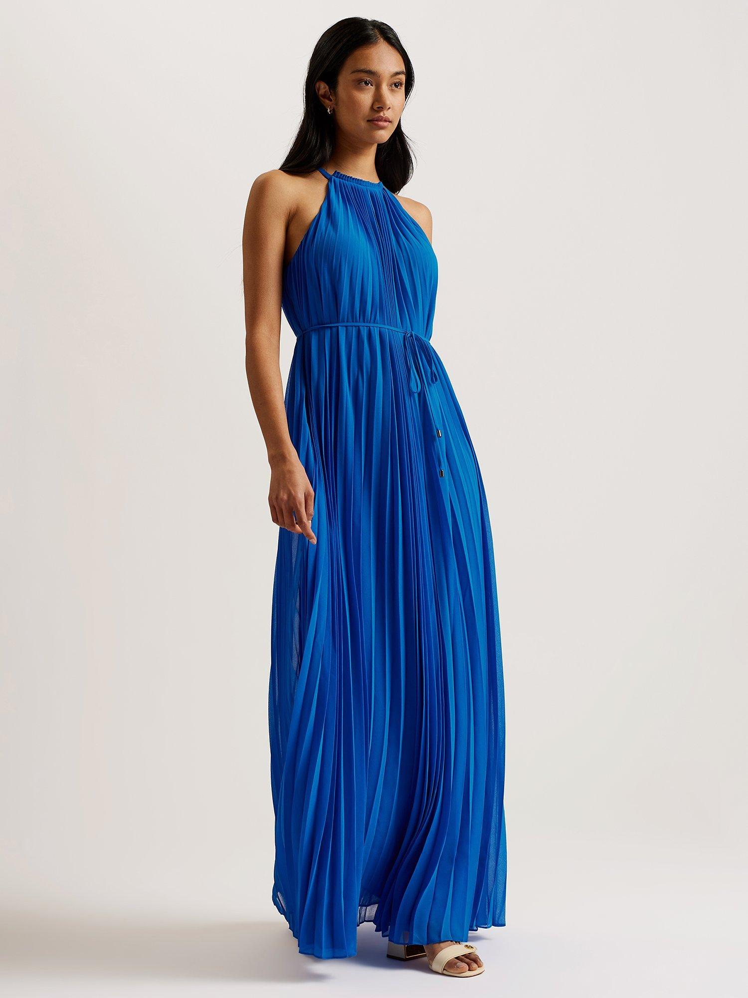 Ted Baker Helyos Pleated Halterneck Dress, Blue