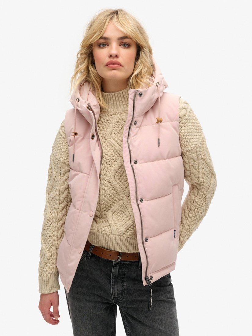 Superdry Everest Hooded Padded Gilet, Pink Blush