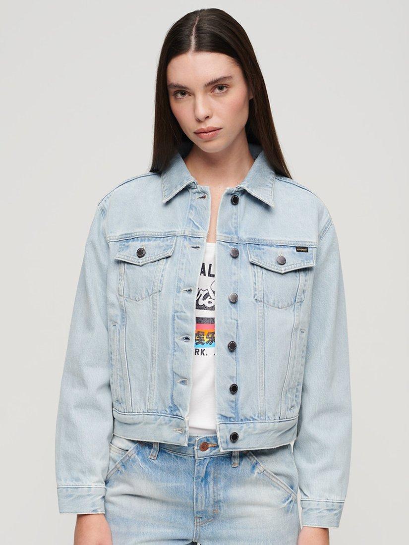 Superdry Embroidered Denim Trucker Jacket, Echo Light Vintage, 12