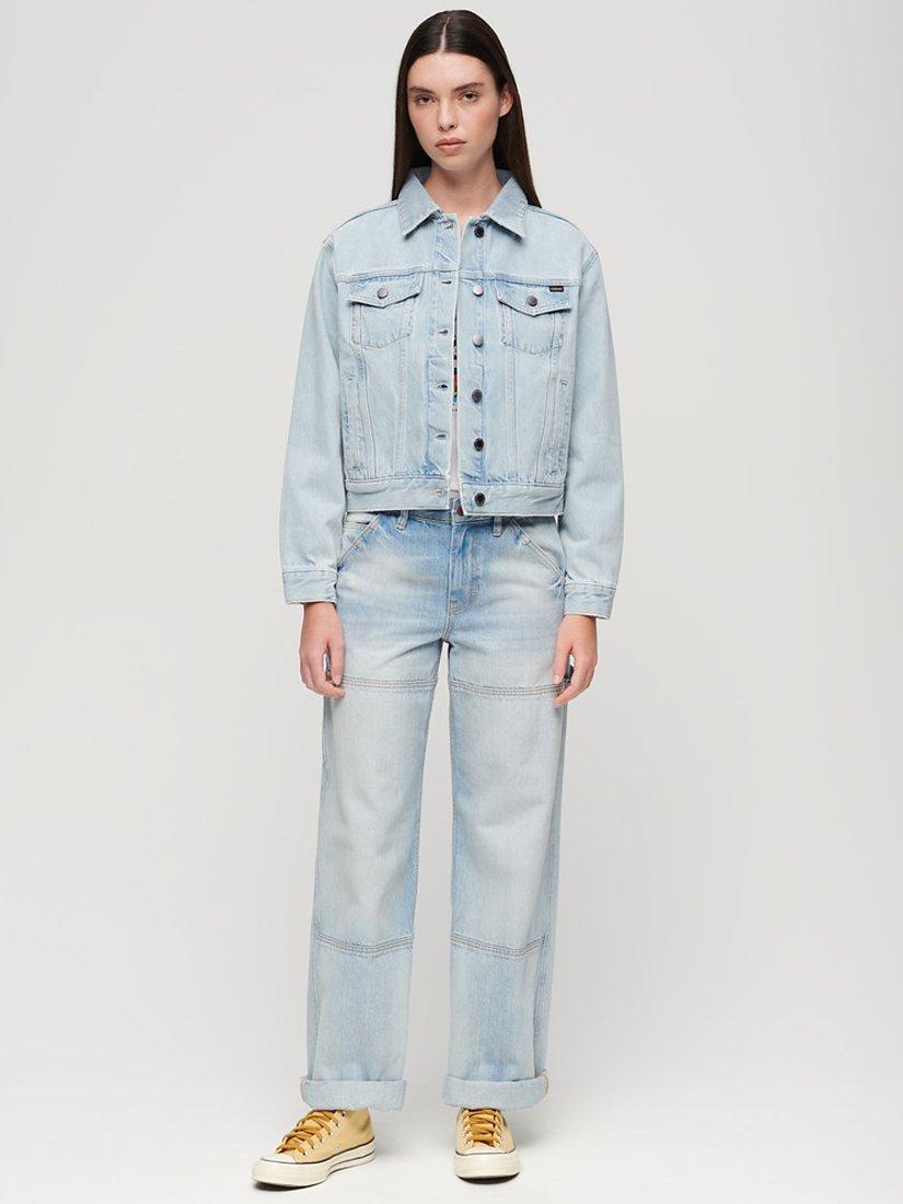 Superdry Embroidered Denim Trucker Jacket, Echo Light Vintage, 12