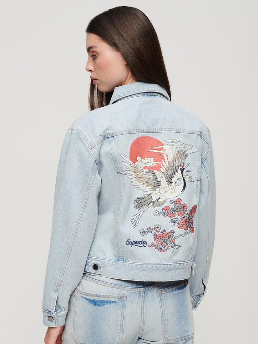 Superdry Embroidered Denim Trucker Jacket, Echo Light Vintage, 12