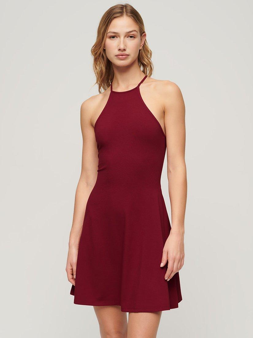 Superdry Jersey Fit and Flare Mini Dress, Red Dahlia