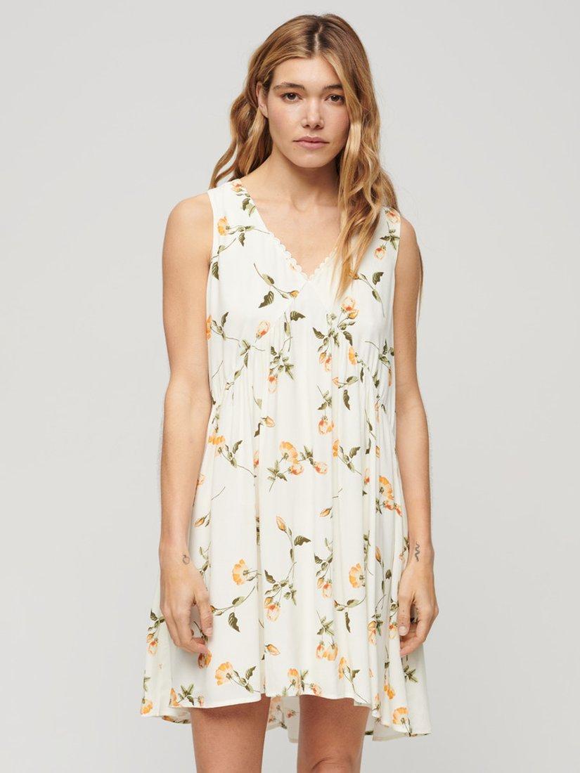 Superdry Volume Floral Sleeveless Dress, Peach Rose