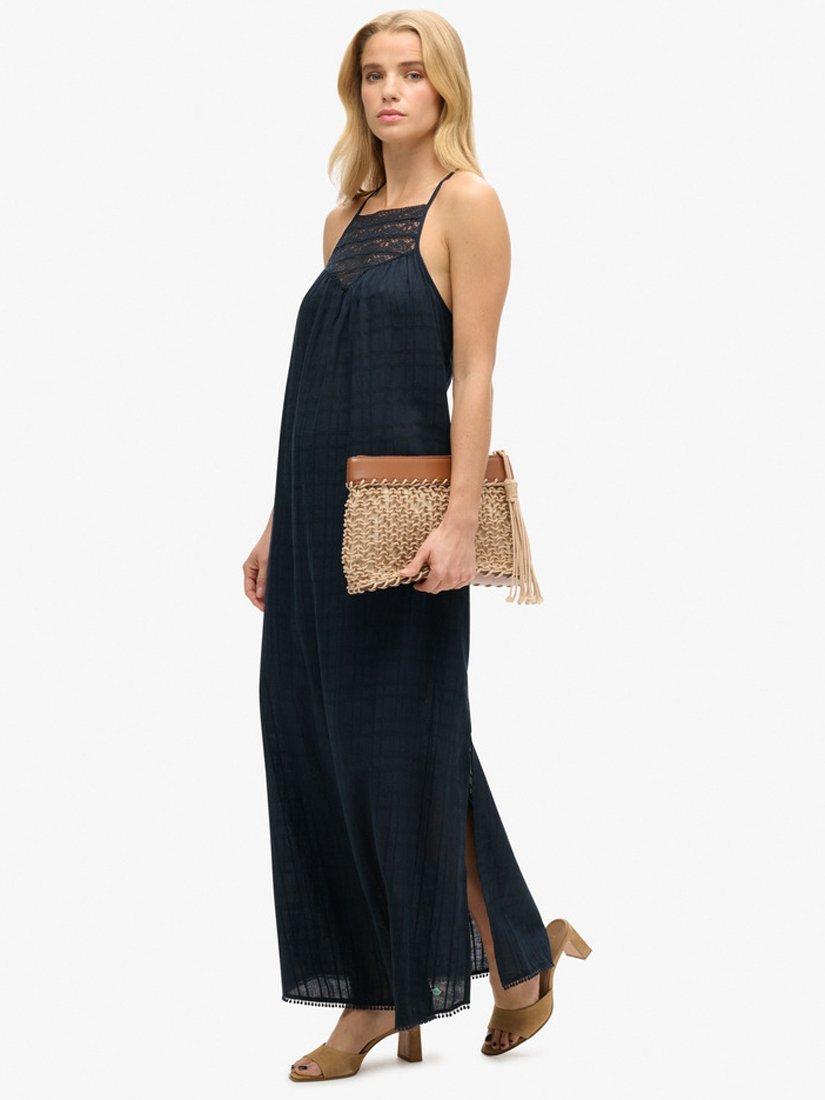 Product image 2 of 5, which shows Superdry Lace Halter Beach Maxi Dress, Eclipse Navy, 6