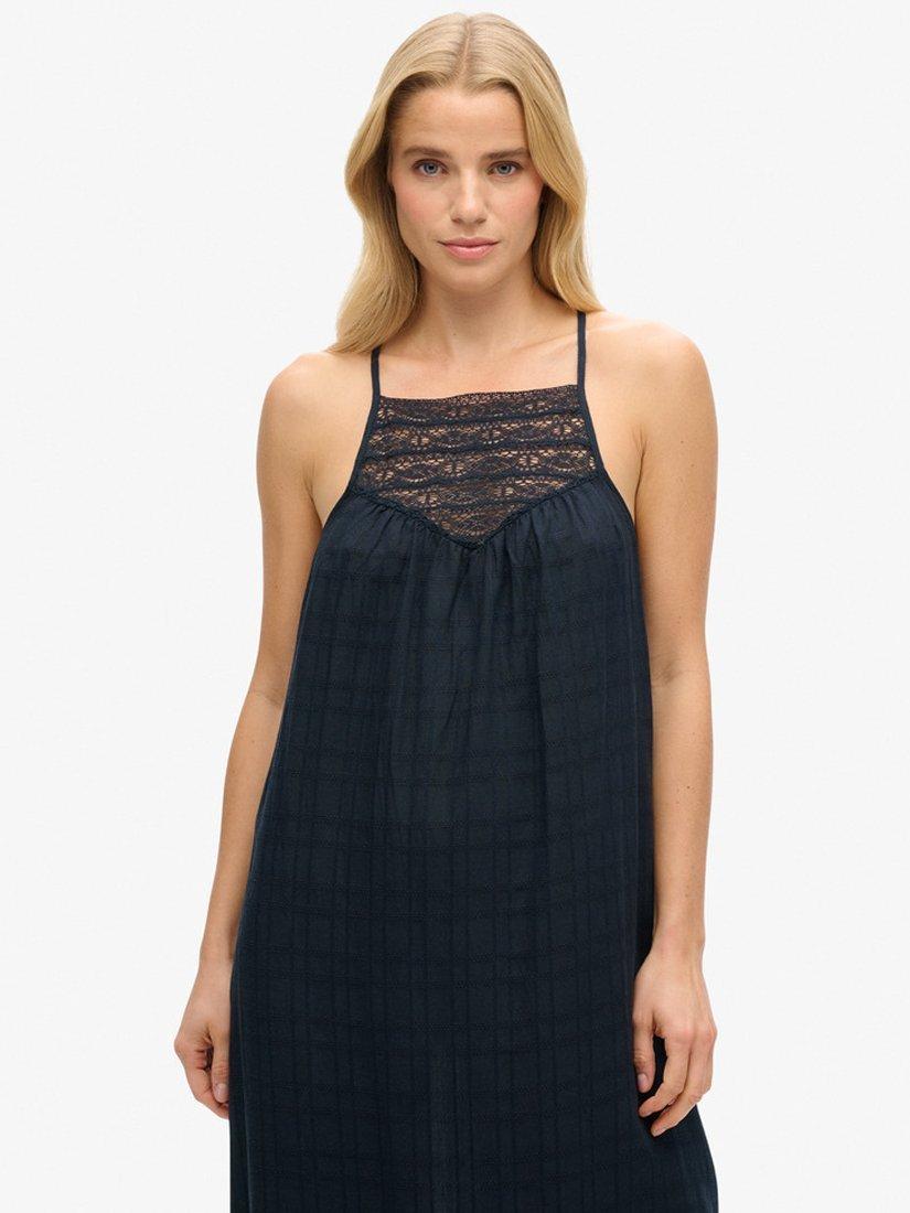 Product image 4 of 5, which shows Superdry Lace Halter Beach Maxi Dress, Eclipse Navy, 6