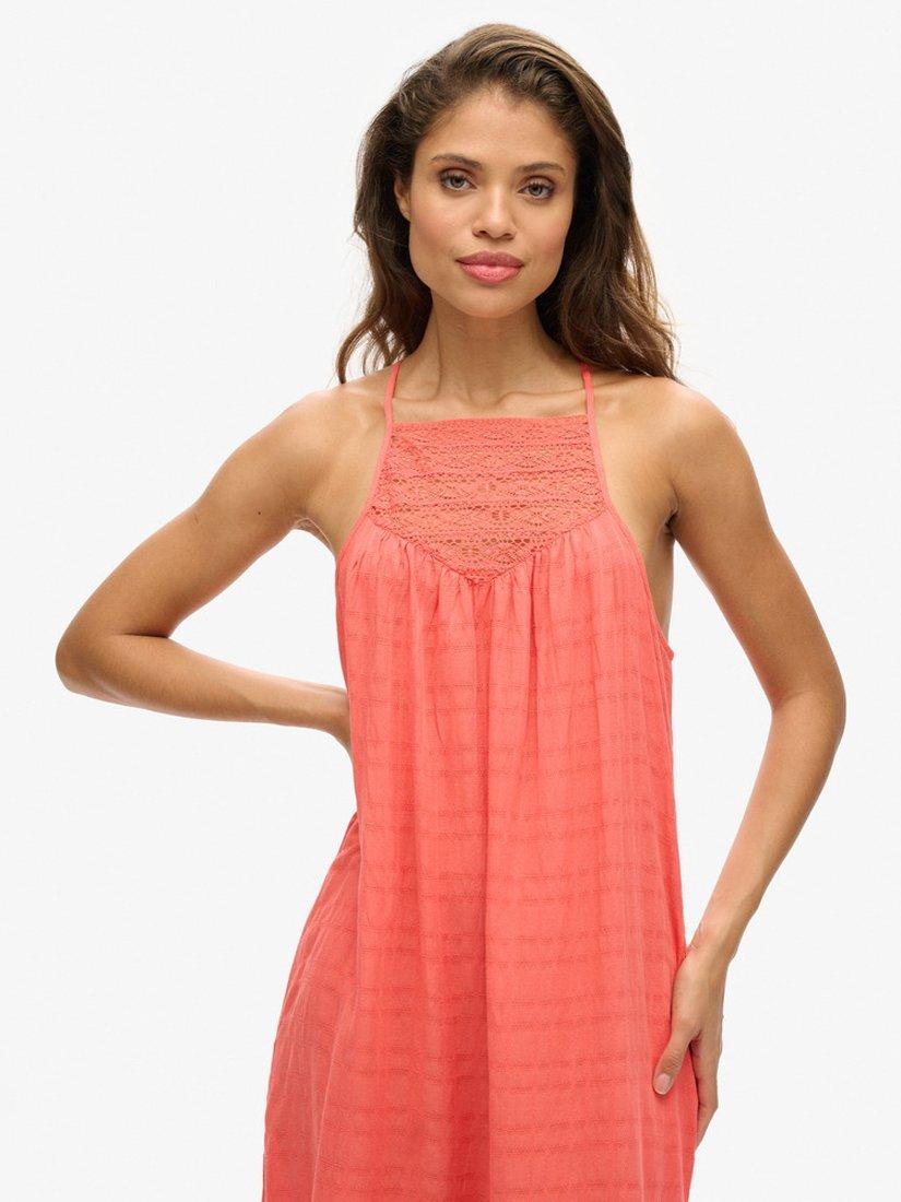 Product image 4 of 5, which shows Superdry Lace Halter Beach Maxi Dress, Blush Coral, 16