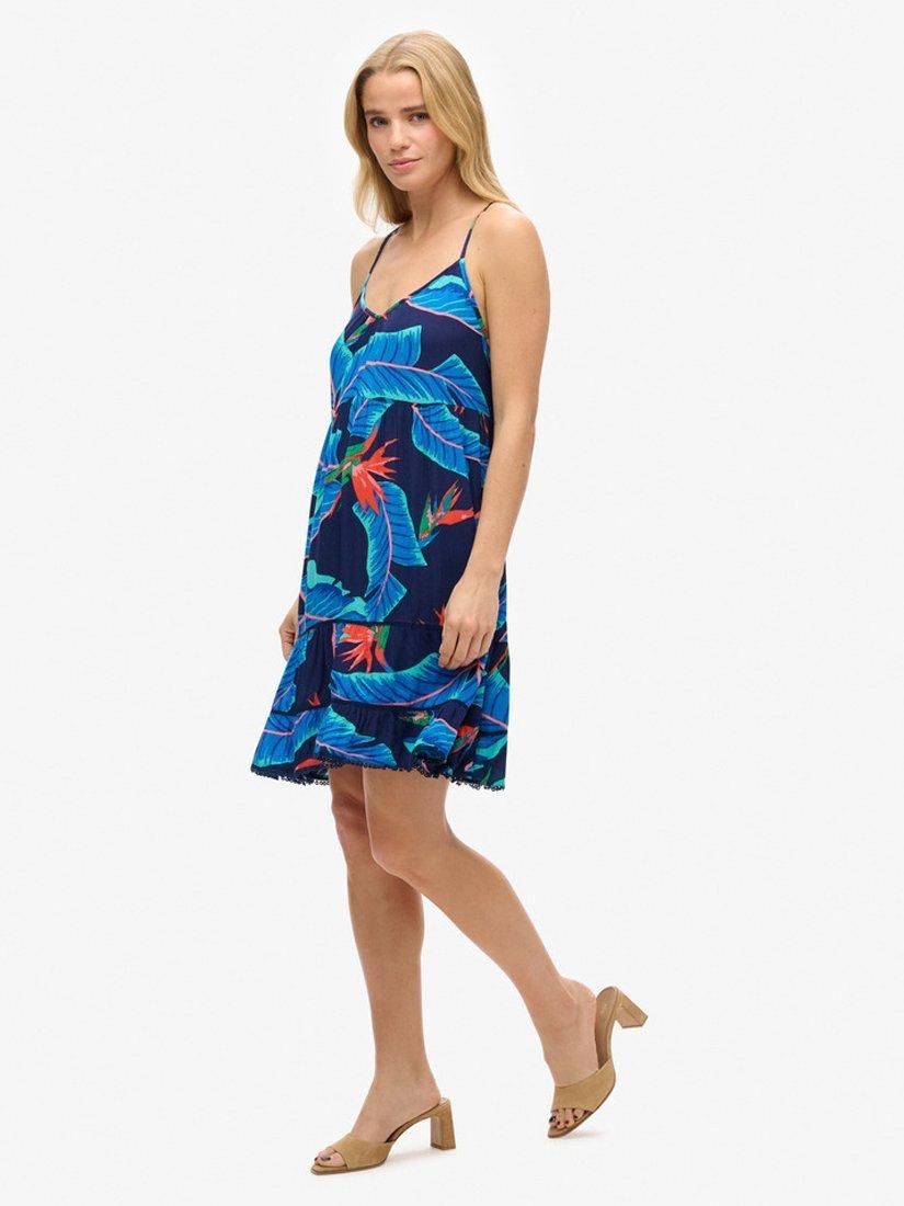 Product image 2 of 5, which shows Superdry Floral Cami Beach Mini Dress, Navy Paradise, 14