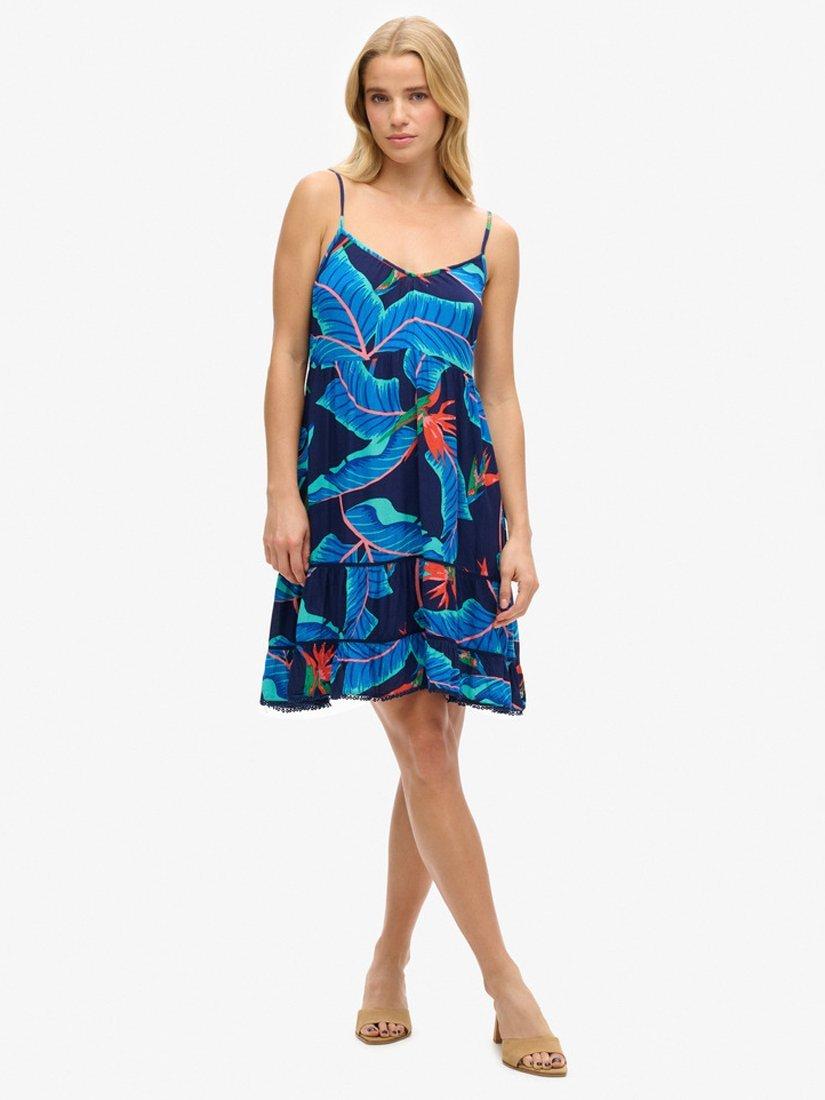 Product image 4 of 5, which shows Superdry Floral Cami Beach Mini Dress, Navy Paradise, 14