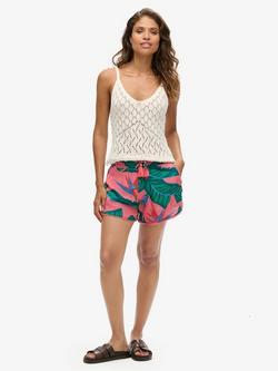 Superdry Leaf Print Beach Shorts, Pink Paradise, Pink Paradise