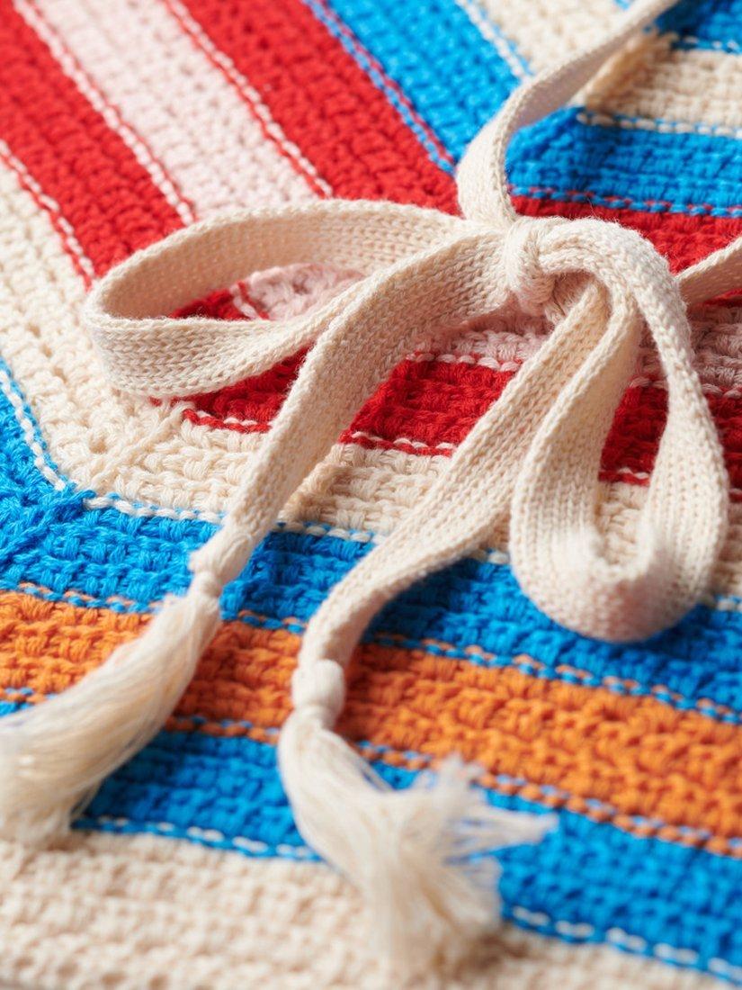 Product image 4 of 6, which shows Superdry Striped Hanky Hem Halterneck Crochet Top, Buttercream/Multi, 10