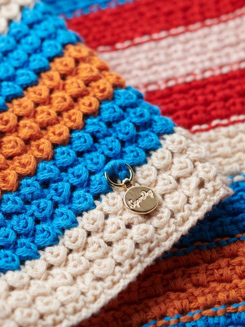 Product image 6 of 6, which shows Superdry Striped Hanky Hem Halterneck Crochet Top, Buttercream/Multi, 10