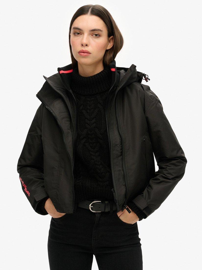 Product image 1 of 7, which shows Superdry Hooded Cropped SD Windbreaker Jacket, Black, 6