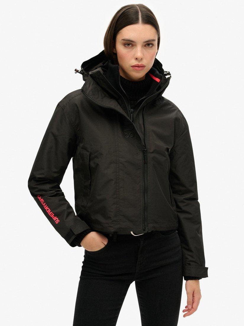 Product image 3 of 7, which shows Superdry Hooded Cropped SD Windbreaker Jacket, Black, 6