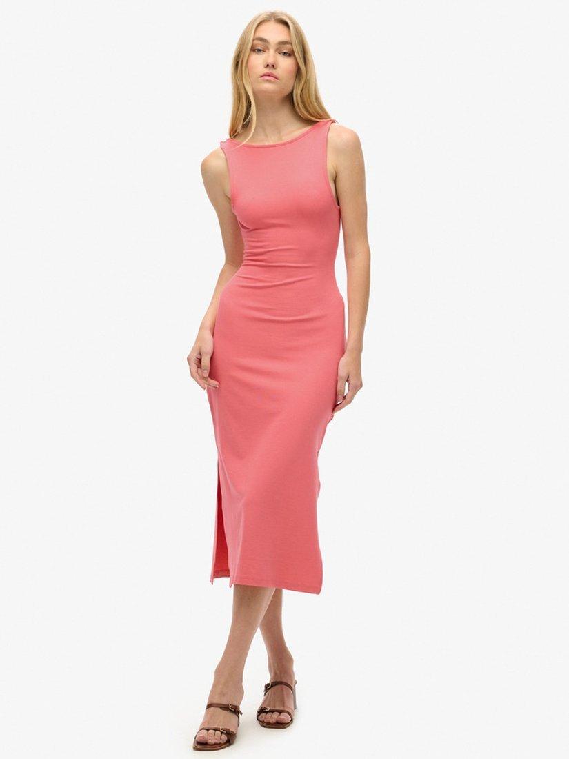 Product image 1 of 5, which shows Superdry Jersey Twist Back Midi Dress, Desert Rose Pink, 6