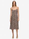 Superdry Animal Print Button-Up Cami Midi Dress, Pink/Multi