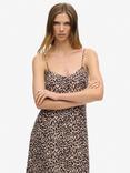 Superdry Animal Print Button-Up Cami Midi Dress, Pink/Multi