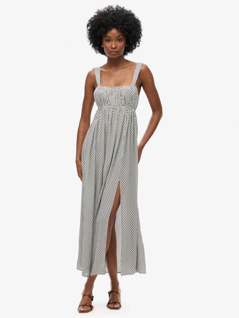 Product image 1 of 4, which shows Superdry Tie Back Geometric Maxi Dress, Mono Cross, 12