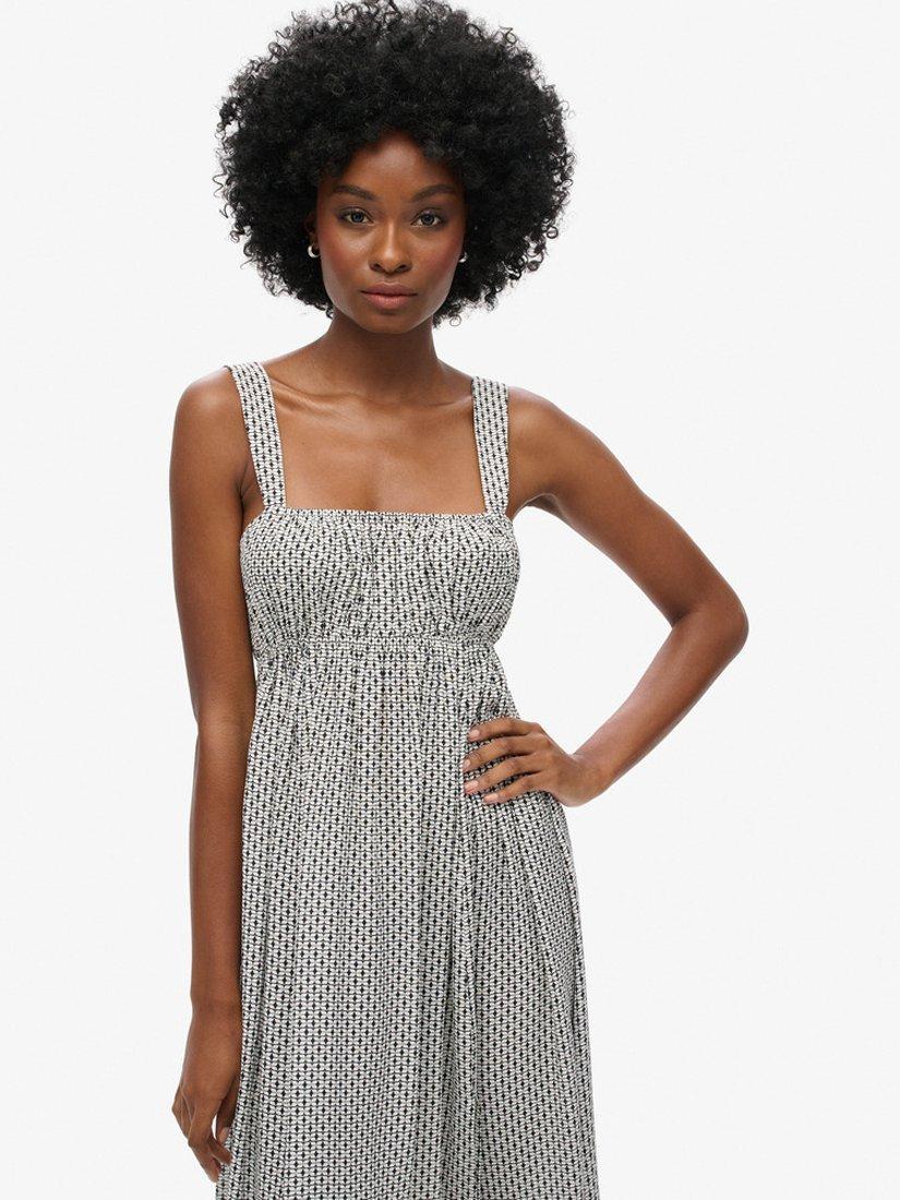 Product image 3 of 4, which shows Superdry Tie Back Geometric Maxi Dress, Mono Cross, 12