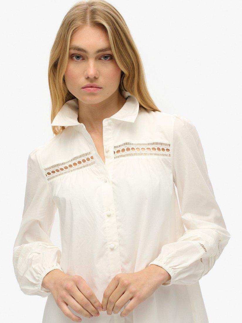 Product image 4 of 5, which shows Superdry Cotton Lace Mix Shirt Dress, Chalk White, 6