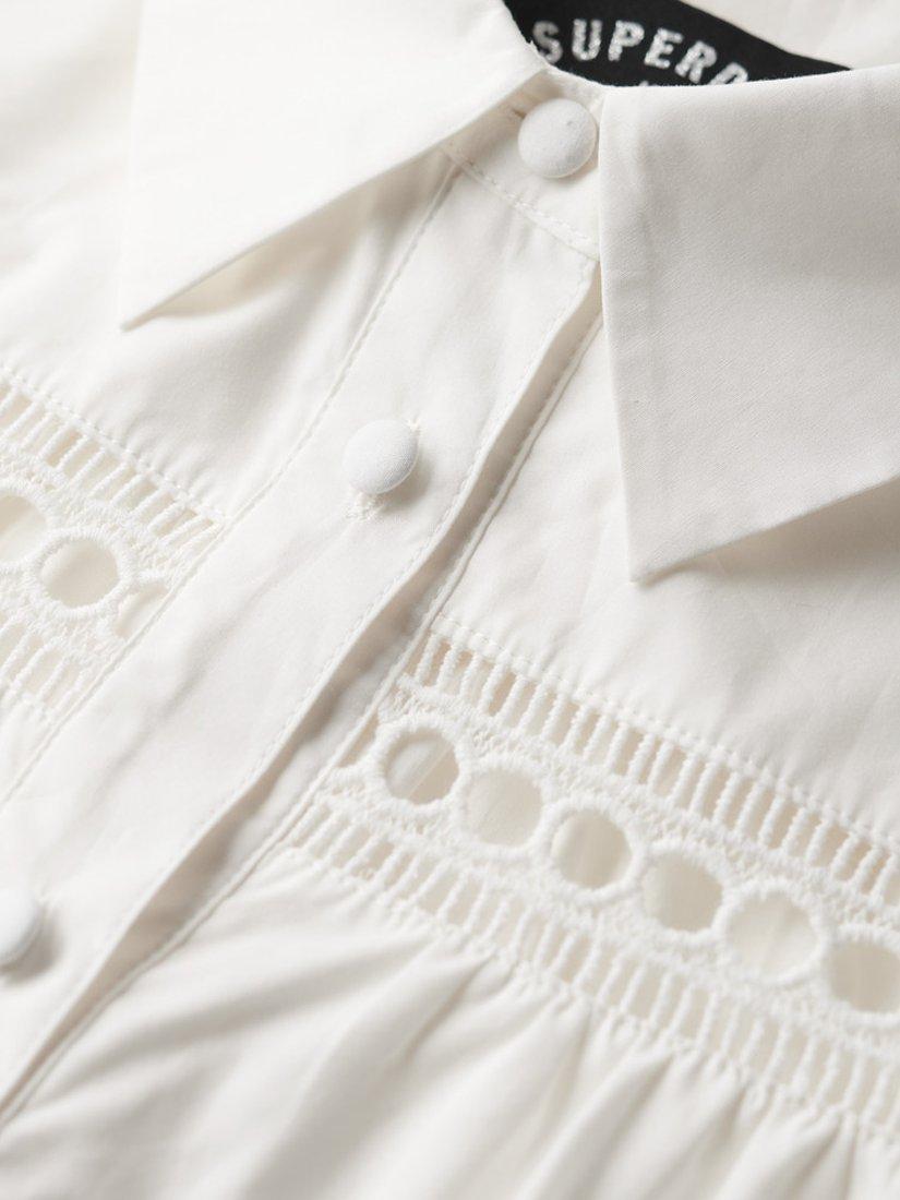 Product image 5 of 5, which shows Superdry Cotton Lace Mix Shirt Dress, Chalk White, 6