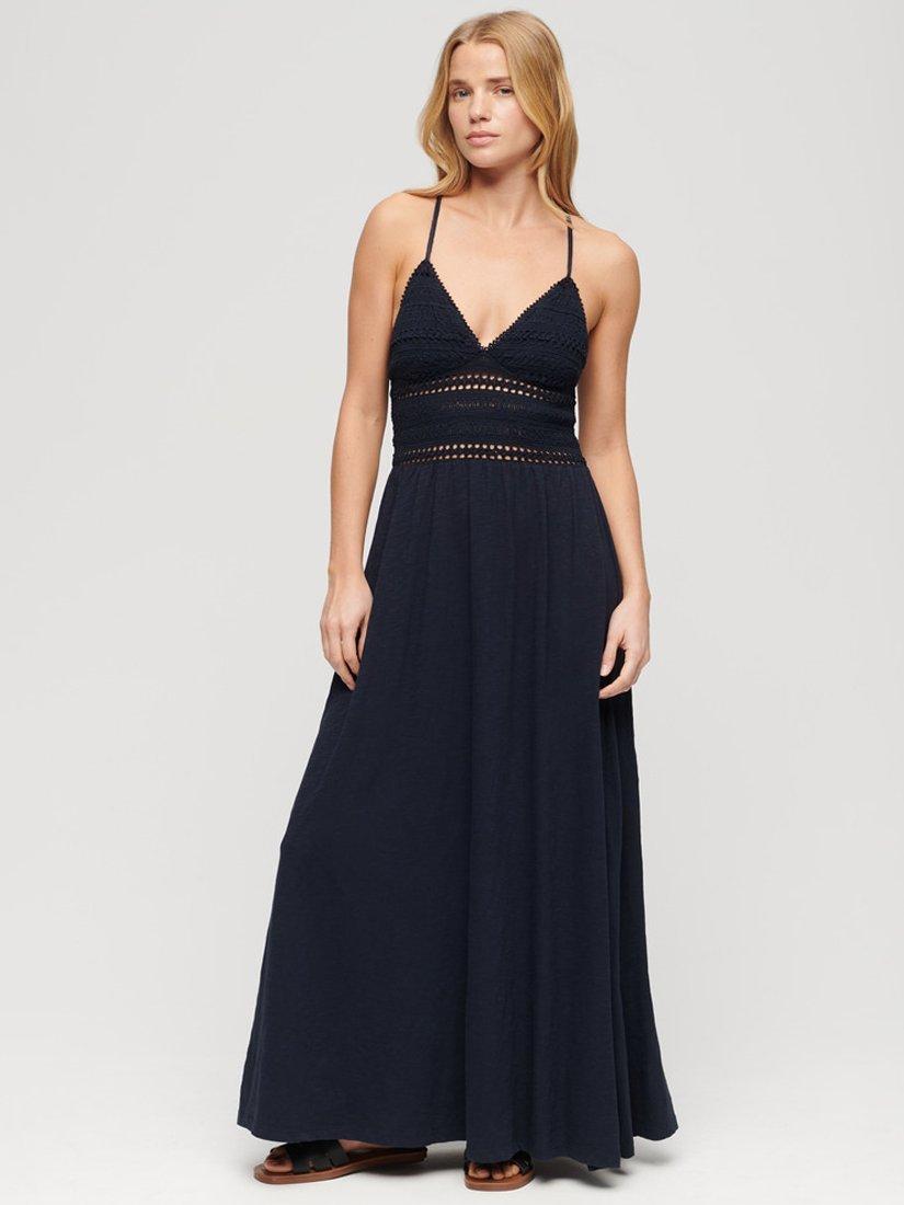 Superdry Jersey Lace Maxi Dress, Eclipse Navy